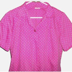 Vintage Sears Zip & Dash Hot Pink Polka Dot Shirt Dress 60s 70s Size 14
